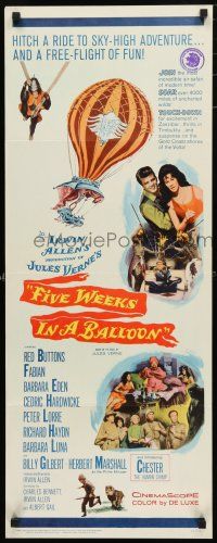 1j550 FIVE WEEKS IN A BALLOON insert '62 Jules Verne, Red Buttons, Fabian, Barbara Eden