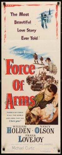 1j555 FORCE OF ARMS insert '51 William Holden & Nancy Olson met under fire & their love flamed!
