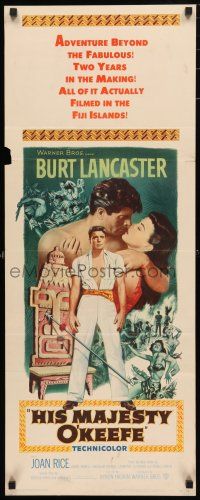 1j589 HIS MAJESTY O'KEEFE insert '54 artwork of Burt Lancaster & sexy Joan Rice in Fiji!