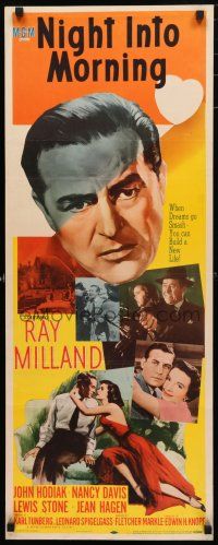 1j646 NIGHT INTO MORNING insert '51 great dramatic art of alcoholic Ray Milland & family!