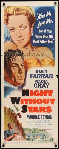 1j647 NIGHT WITHOUT STARS insert '52 art of David Farrar, Nadia Gray, Maurice Teynac!