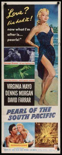 1j656 PEARL OF THE SOUTH PACIFIC insert '55 art of sexy Virginia Mayo in sarong & Dennis Morgan!