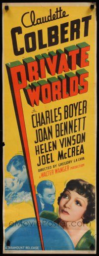 1j665 PRIVATE WORLDS insert '35 close-up of pretty psychiatrist Claudette Colbert & Charles Boyer!