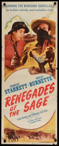 1j672 RENEGADES OF THE SAGE insert '49 western art of cowboys Charles Starrett & Smiley Burnette!