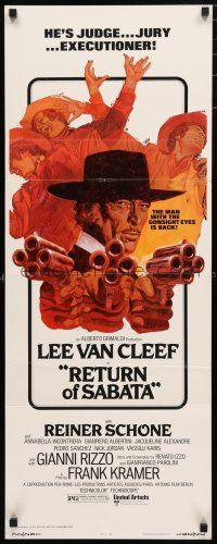 1j674 RETURN OF SABATA insert '72 cool artwork of Lee Van Cleef with bizarre pistol!