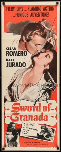 1j761 SWORD OF GRANADA insert '56 Cesar Romero, sexy Katy Jurado, furious adventure!