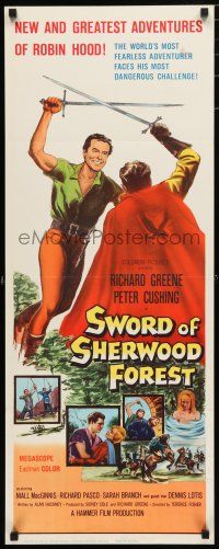 1j762 SWORD OF SHERWOOD FOREST insert '60 Richard Greene as Robin Hood fighting Peter Cushing!