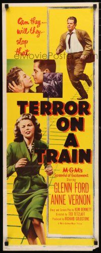 1j789 TIME BOMB insert '53 Terror on a Train, art of Glenn Ford & Anne Vernon in explosive action!