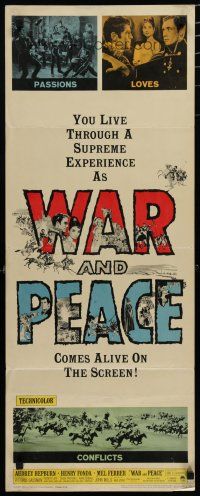 1j820 WAR & PEACE insert R63 art of Audrey Hepburn, Henry Fonda & Mel Ferrer, Leo Tolstoy epic!