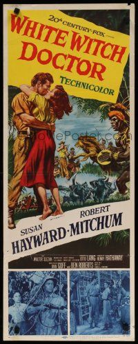 1j835 WHITE WITCH DOCTOR insert '53 art of Susan Hayward & Robert Mitchum in African jungle!