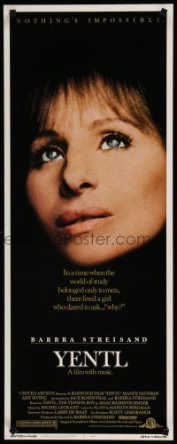 1j848 YENTL insert '83 close-up of star & director Barbra Streisand, nothing's impossible!