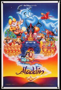 1k033 ALADDIN DS 1sh '92 classic Walt Disney Arabian fantasy cartoon, art of cast by Calvin Patton!