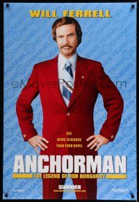 1k048 ANCHORMAN teaser DS 1sh '04 The Legend of Ron Burgundy, image of newscaster Will Ferrell!