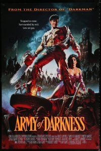 1k051 ARMY OF DARKNESS DS 1sh '93 Sam Raimi, artwork of Bruce Campbell with chainsaw hand!