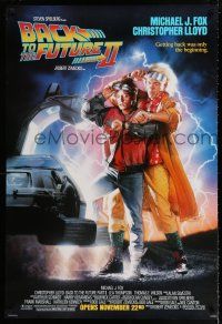 1k064 BACK TO THE FUTURE II advance DS 1sh '89 art of Michael J. Fox & Christopher Lloyd by Drew!