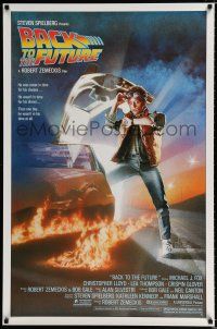 1k063 BACK TO THE FUTURE studio style 1sh '85 art of Michael J. Fox & Delorean by Drew Struzan!