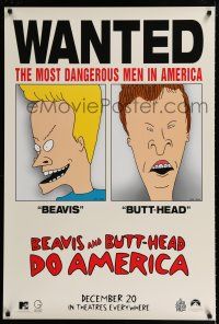 1k079 BEAVIS & BUTT-HEAD DO AMERICA teaser 1sh '96 Mike Judge, most dangerous men in America!