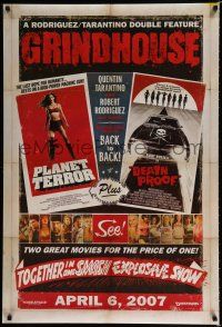 1k309 GRINDHOUSE advance DS 1sh '07 Rodriguez & Tarantino, Planet Terror & Death Proof!