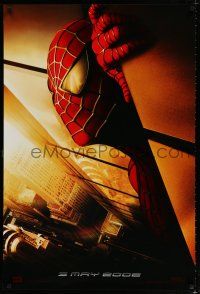 1k710 SPIDER-MAN teaser DS 1sh '02 Tobey Maguire w/WTC towers in eyes, Marvel!