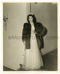 1m099 ANN RUTHERFORD deluxe 8x10 still '40s full-length in pretty evening gown and fur coat!