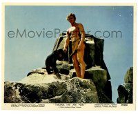 1m044 TARZAN THE APE MAN color 8x10 still #3 '59 barechested Denny Miller standing with Cheeta!