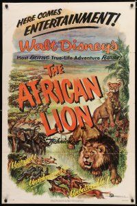 1p015 AFRICAN LION 1sh '55 Walt Disney jungle safari documentary, cool animal artwork!
