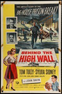 1p065 BEHIND THE HIGH WALL 1sh '56 Tully, smoking Sylvia Sidney, cool big house prison break art!
