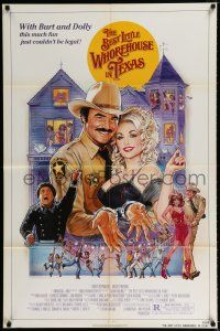 1p066 BEST LITTLE WHOREHOUSE IN TEXAS 1sh '82 close-up of Burt Reynolds & Dolly Parton!