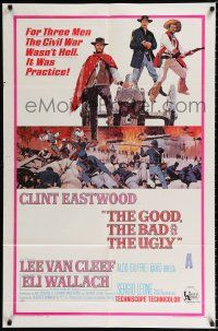1p344 GOOD, THE BAD & THE UGLY 1sh '68 Clint Eastwood, Lee Van Cleef, Sergio Leone, cool art!