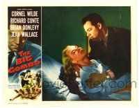 1r484 BIG COMBO LC '55 close up of Cornel Wilde holding Jean Wallace in hospital bed!