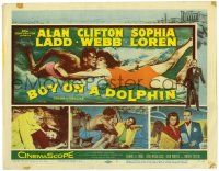 1r046 BOY ON A DOLPHIN TC '57 art of Alan Ladd & sexiest Sophia Loren swimming underwater!