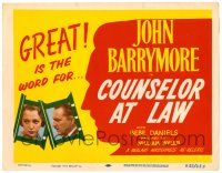 1r072 COUNSELLOR AT LAW TC R53 directed by William Wyler, great John Barrymore profile!