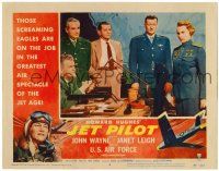 1r681 JET PILOT LC #2 '57 John Wayne stares at Janet Leigh in uniform, Josef von Sternberg