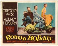 1r851 ROMAN HOLIDAY LC #1 '53 Eddie Albert, Audrey Hepburn & Gregory Peck on Vespa!