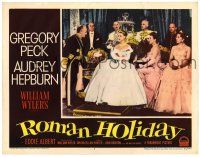1r856 ROMAN HOLIDAY LC #7 '53 great image of Princess Audrey Hepburn sitting on her throne!
