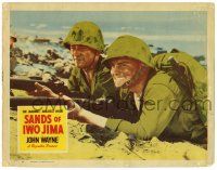 1r866 SANDS OF IWO JIMA LC #7 '50 WWII Marine John Wayne on beach w/ gung ho soldier John Agar!