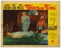 1r959 TOUCH OF EVIL LC #6 '58 director/star Orson Welles looking at sexy Janet Leigh in bed!