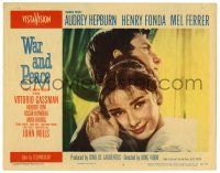 1r981 WAR & PEACE LC #3 '56 close up of Audrey Hepburn embracing Mel Ferrer!