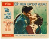 1r982 WAR & PEACE LC #8 '56 close up of Audrey Hepburn kissing Vittorio Gassman!