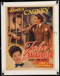1s253 JOHNNY COME LATELY linen Belgian '40s Marjorie Main behind bars grabbing James Cagney!