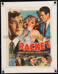 1s267 RACKET linen Belgian '51 Robert Ryan grabs sexy Lizabeth Scott, Robert Mitchum, Howard Hughes