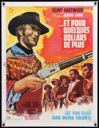 1s198 FOR A FEW DOLLARS MORE linen French 23x32 '66 Leone, different art of Eastwood by Tealdi!