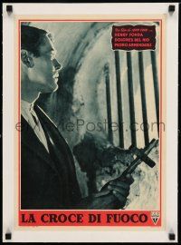 1s183 FUGITIVE linen Italian 13x18 pbusta '48 c/u of Henry Fonda holding crucifix by prison bars!