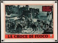1s187 FUGITIVE linen Italian 13x18 pbusta '48 soldiers on horses harassing townspeople!