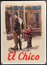 1s093 KID linen Spanish R50s wonderful art of Charlie Chaplin holding young Jackie Coogan's hand!