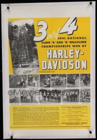 1s003 HARLEY-DAVIDSON linen REPRO 23x35 advertising poster '90s class A & B hillclimb champion!
