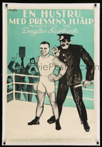 1s123 HIS PICTURE IN THE PAPERS linen Swedish R22 Hakansson art of boxer Douglas Fairbanks & cop!