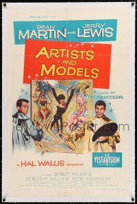 1t014 ARTISTS & MODELS linen 1sh '55 Dean Martin & Jerry Lewis, Shirley MacLaine, great art!