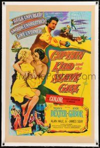 1t038 CAPTAIN KIDD & THE SLAVE GIRL linen 1sh '54 Eva Gabor, pirates, sails unfurled, love untamed!
