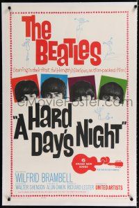 1t125 HARD DAY'S NIGHT linen 1sh '64 great image of The Beatles, rock & roll classic!
